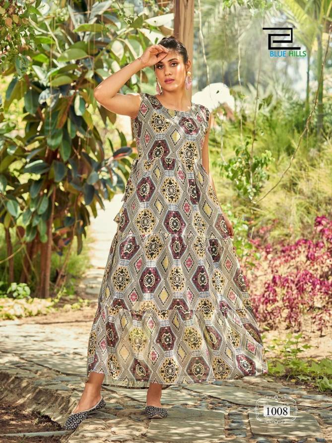 Blue Hills Beach Way Fancy Party Wear Long Gown Style Kurti Collection